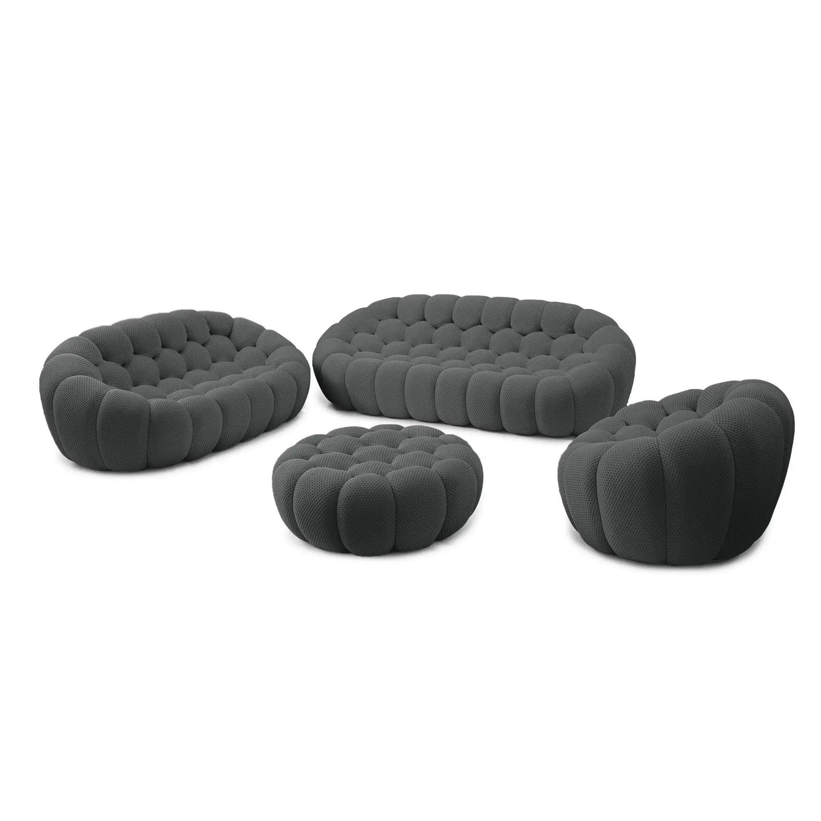 Essential 6-Seater grey 3D-Knitted Fabric Sofa Sets | 4-Piece (includes 1 Ottoman), 3D-Knitted Fabric, Spacious Design