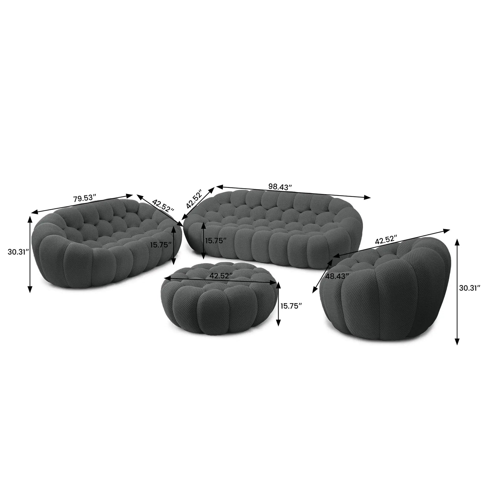 Essential 6-Seater grey 3D-Knitted Fabric Sofa Sets | 4-Piece (includes 1 Ottoman), 3D-Knitted Fabric, Spacious Design