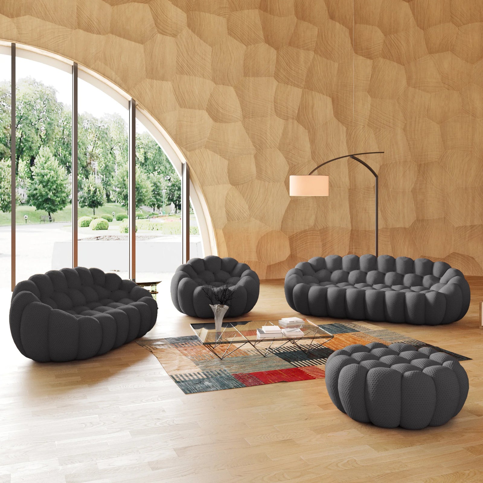 Essential 6-Seater grey 3D-Knitted Fabric Sofa Sets | 4-Piece (includes 1 Ottoman), 3D-Knitted Fabric, Spacious Design