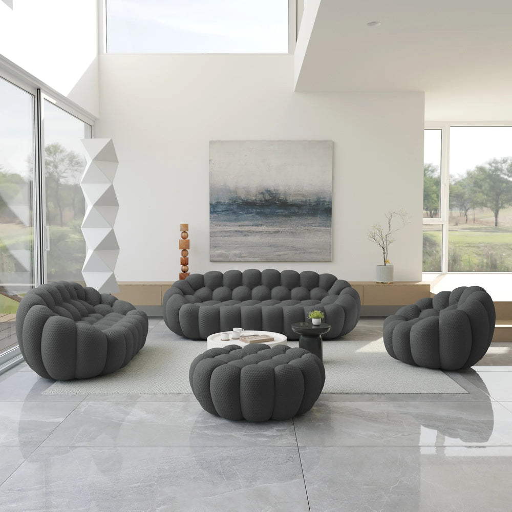 Essential Armless Floor Sofas | 4-Piece 3D Knitted Fabric Grey Sofa Sets 6-Seater With 1 Ottoman