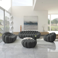Essential Armless Floor Sofas | 4-Piece 3D Knitted Fabric Grey Sofa Sets 6-Seater With 1 Ottoman