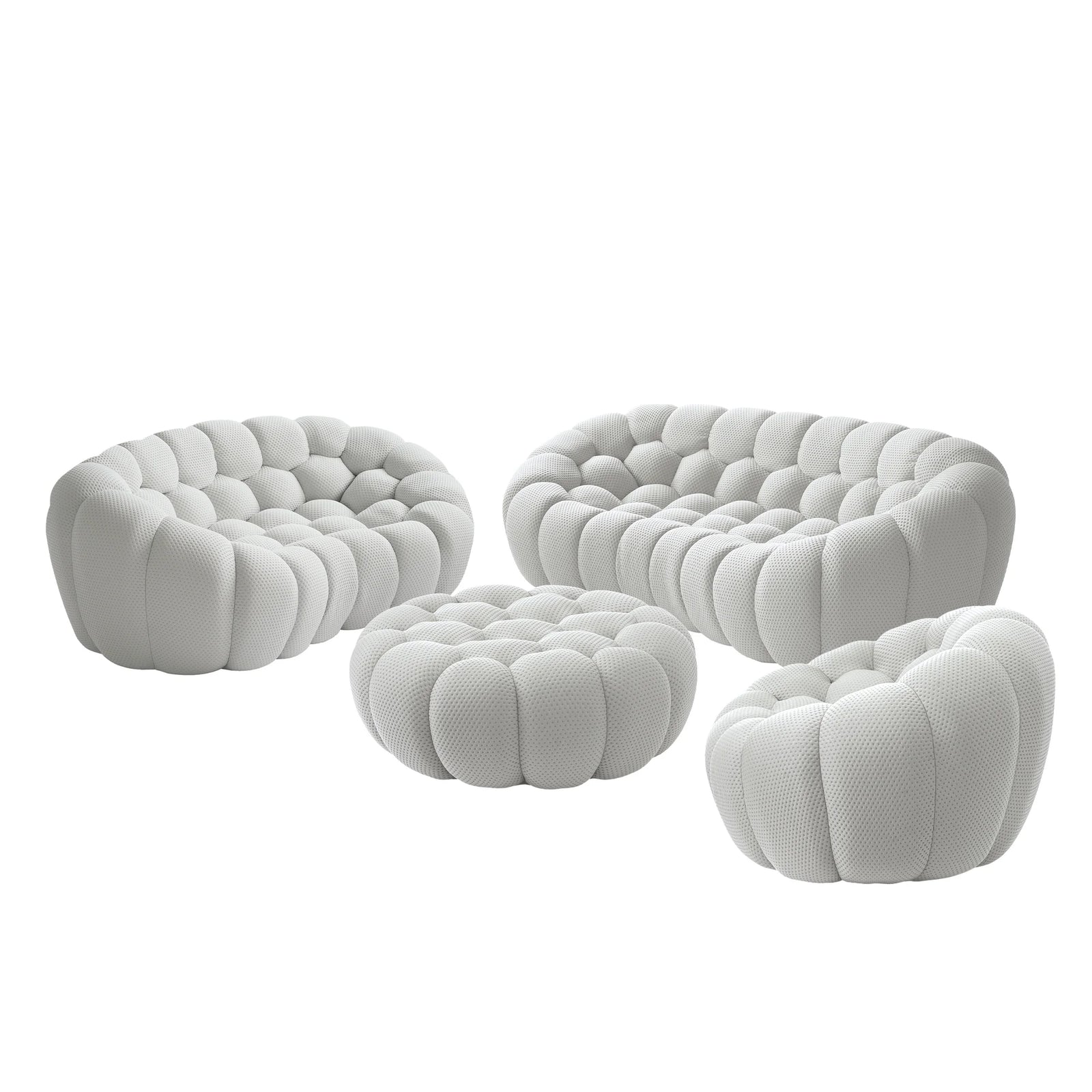 Juegos de sofá de tela tejida en 3D de 6 asientos, gris claro, esenciales | 4 piezas (incluye 1 otomana), tela tejida en 3D, diseño espacioso