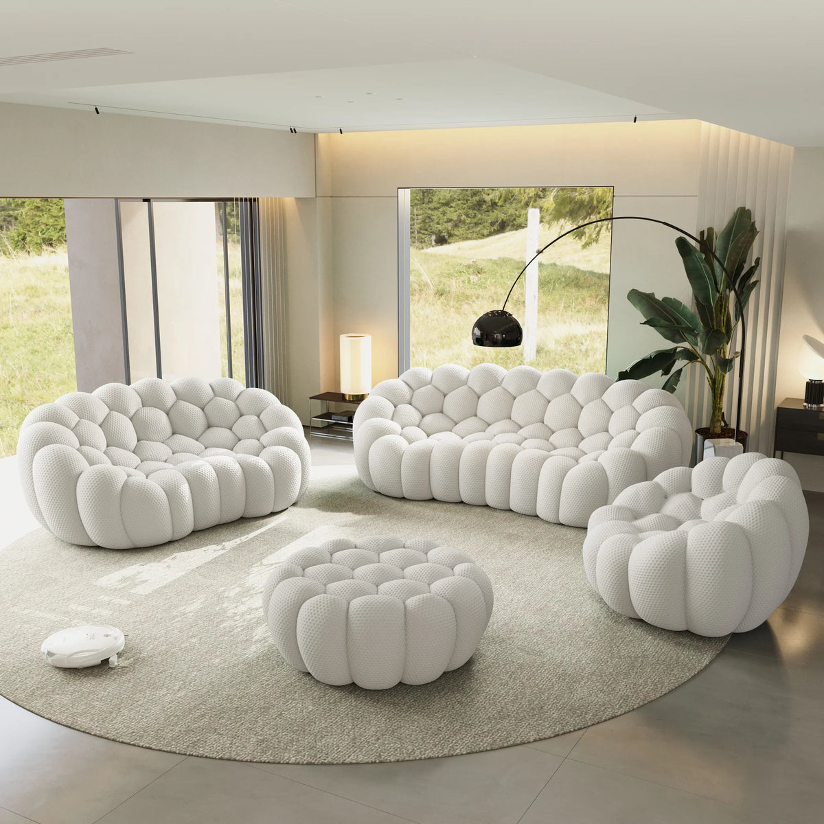 Essential 6-Seater light-grey 3D-Knitted Fabric Sofa Sets | 4-Piece (includes 1 Ottoman), 3D-Knitted Fabric, Spacious Design