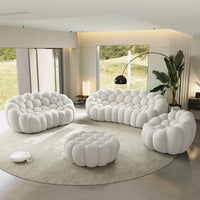 Sofás Essential Arc Boneless | Conjunto de 4 sofás de tejido de punto 3D gris claro de 6 plazas con 1 otomana