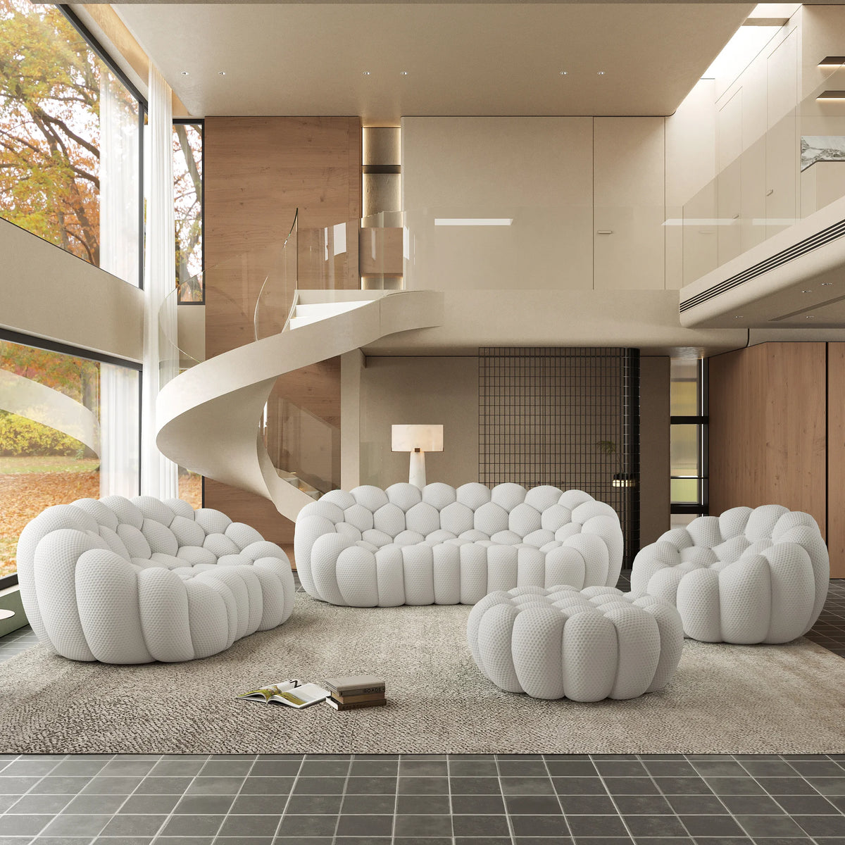 Essential 6-Seater light-grey 3D-Knitted Fabric Sofa Sets | 4-Piece (includes 1 Ottoman), 3D-Knitted Fabric, Spacious Design