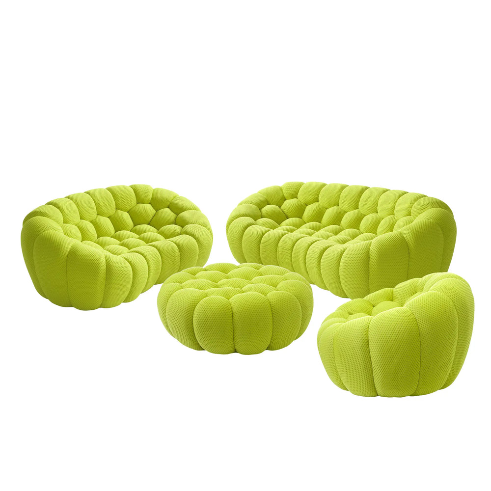 Sofás Essential Arc Boneless | Conjunto de sofás de 4 piezas de tejido de punto 3D verde lima de 6 plazas con 1 otomana