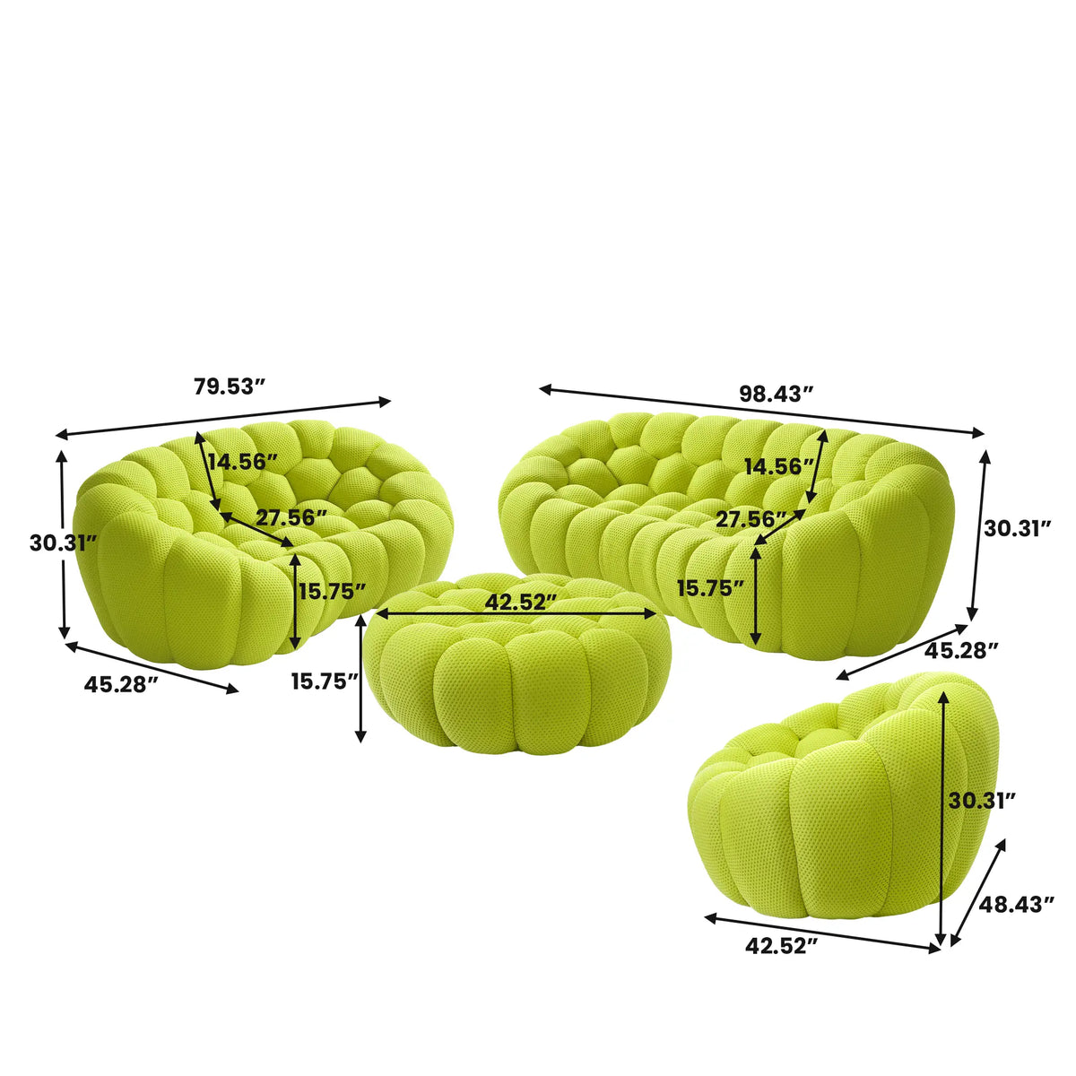 Essential 6-Seater lime-green 3D-Knitted Fabric Sofa Sets | 4-Piece (includes 1 Ottoman), 3D-Knitted Fabric, Roomy Layout