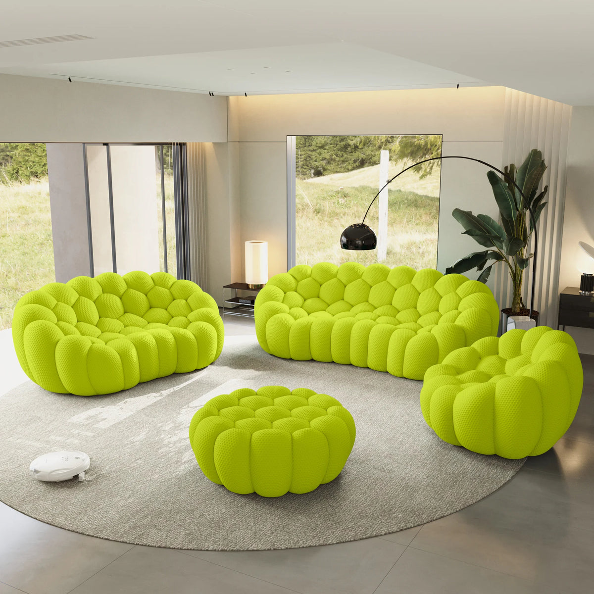Essential 6-Seater lime-green 3D-Knitted Fabric Sofa Sets | 4-Piece (includes 1 Ottoman), 3D-Knitted Fabric, Roomy Layout