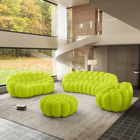 Sofás Essential Arc Boneless | Conjunto de sofás de 4 piezas de tejido de punto 3D verde lima de 6 plazas con 1 otomana