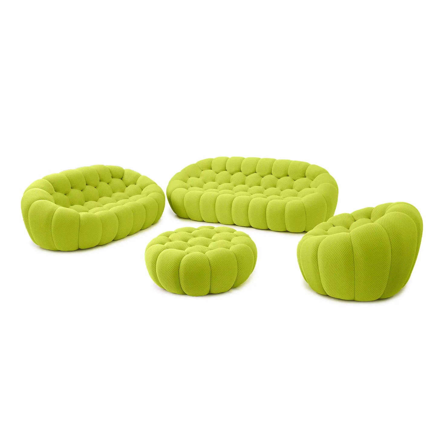 Essential Armless Floor Sofas | 4-Piece 3D Knitted Fabric Lime Green Sofa Sets 6-Seater With 1 Ottoman