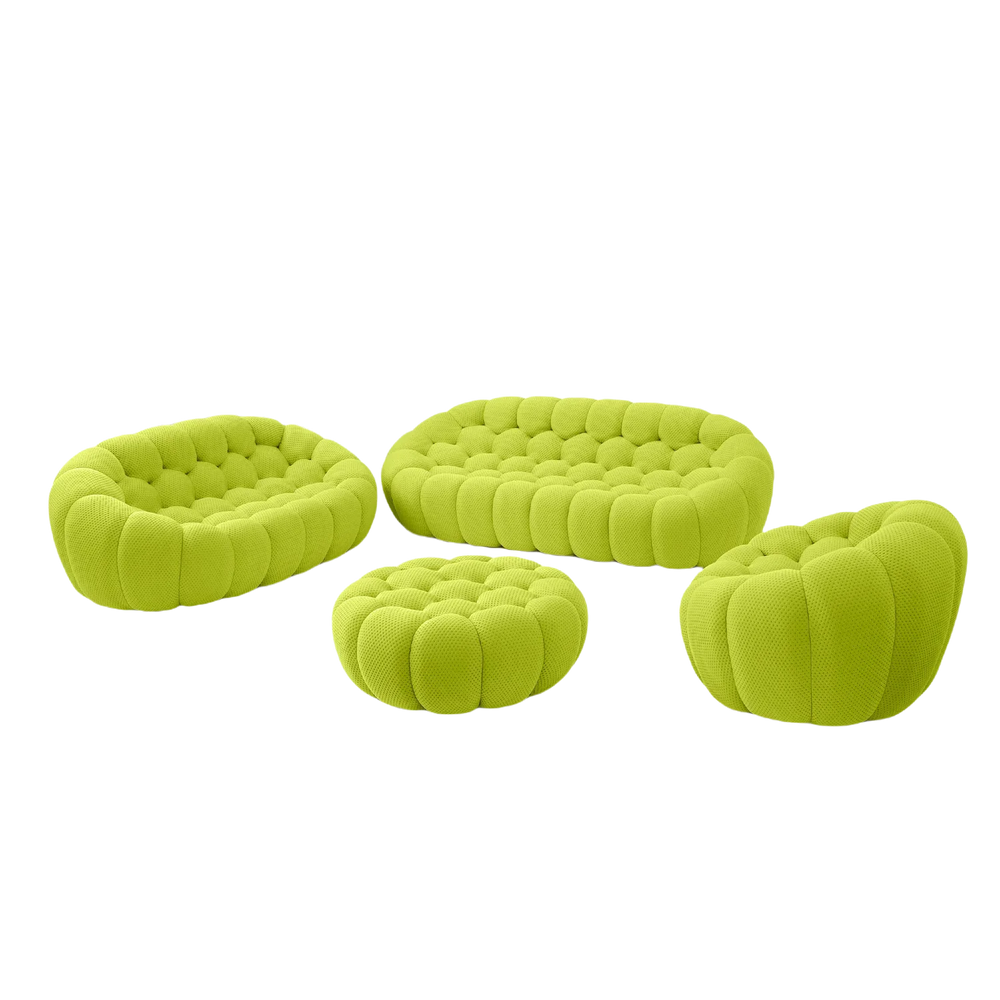Essential Armless Floor Sofas | 4-Piece 3D Knitted Fabric Lime Green Sofa Sets 6-Seater With 1 Ottoman
