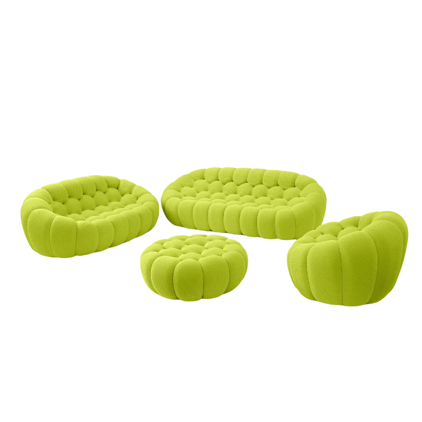 Essential Armless Floor Sofas | 4-Piece 3D Knitted Fabric Lime Green Sofa Sets 6-Seater With 1 Ottoman