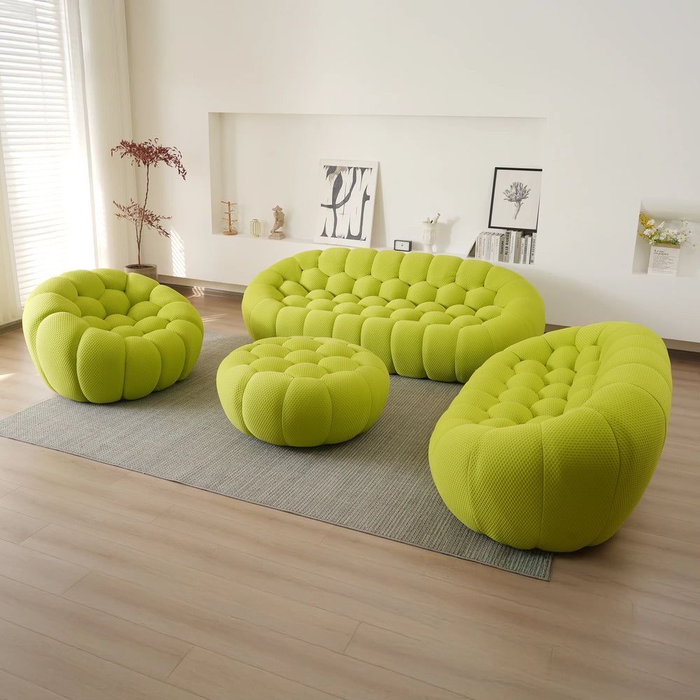 Essential Armless Floor Sofas | 4-Piece 3D Knitted Fabric Lime Green Sofa Sets 6-Seater With 1 Ottoman