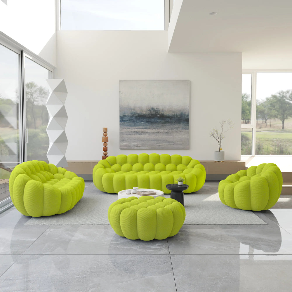 Essential Armless Floor Sofas | 4-Piece 3D Knitted Fabric Lime Green Sofa Sets 6-Seater With 1 Ottoman