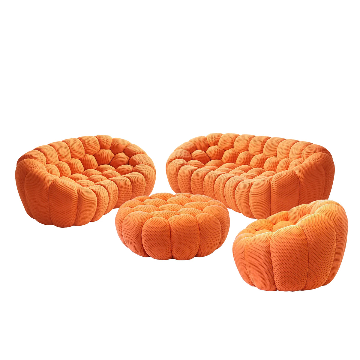 Essential 6-Seater orange 3D-Knitted Fabric Sofa Sets | 4-Piece (includes 1 Ottoman), 3D-Knitted Fabric, Large Space