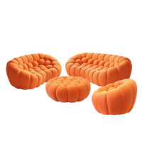 Sofás Essential Arc Boneless | Conjunto de sofás naranjas de 4 piezas con tejido de punto 3D de 6 plazas y 1 otomana