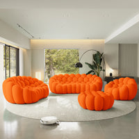 Sofás Essential Arc Boneless | Conjunto de sofás naranjas de 4 piezas con tejido de punto 3D de 6 plazas y 1 otomana