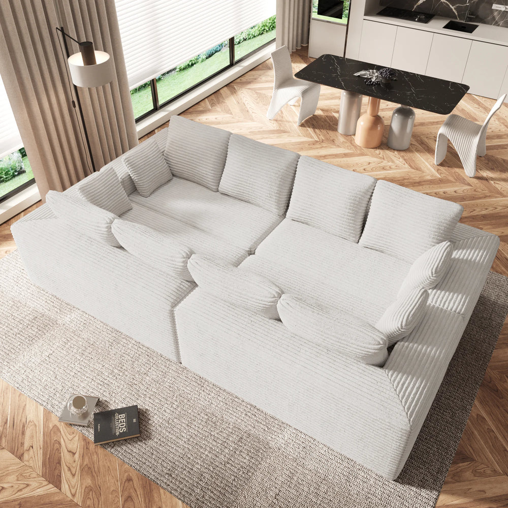 Sofás seccionales Matrix Nook | Sofás seccionales en forma de U de 4 piezas en pana beige de 4 plazas