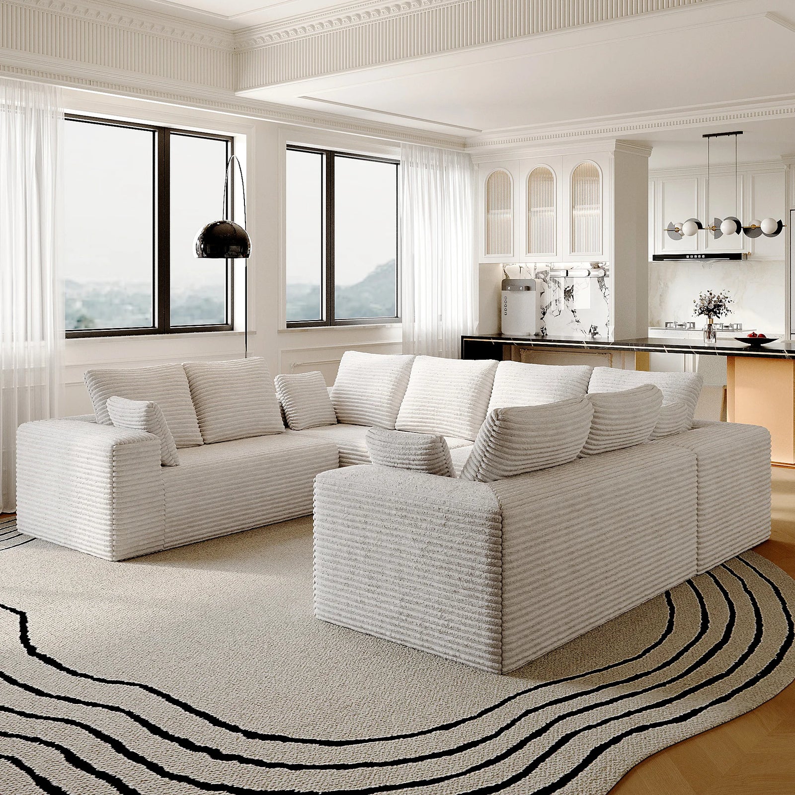 Matrix 8-Seater beige Modular U-Shaped Sectionals | 4-Piece, Corduroy Fabric, Large Space