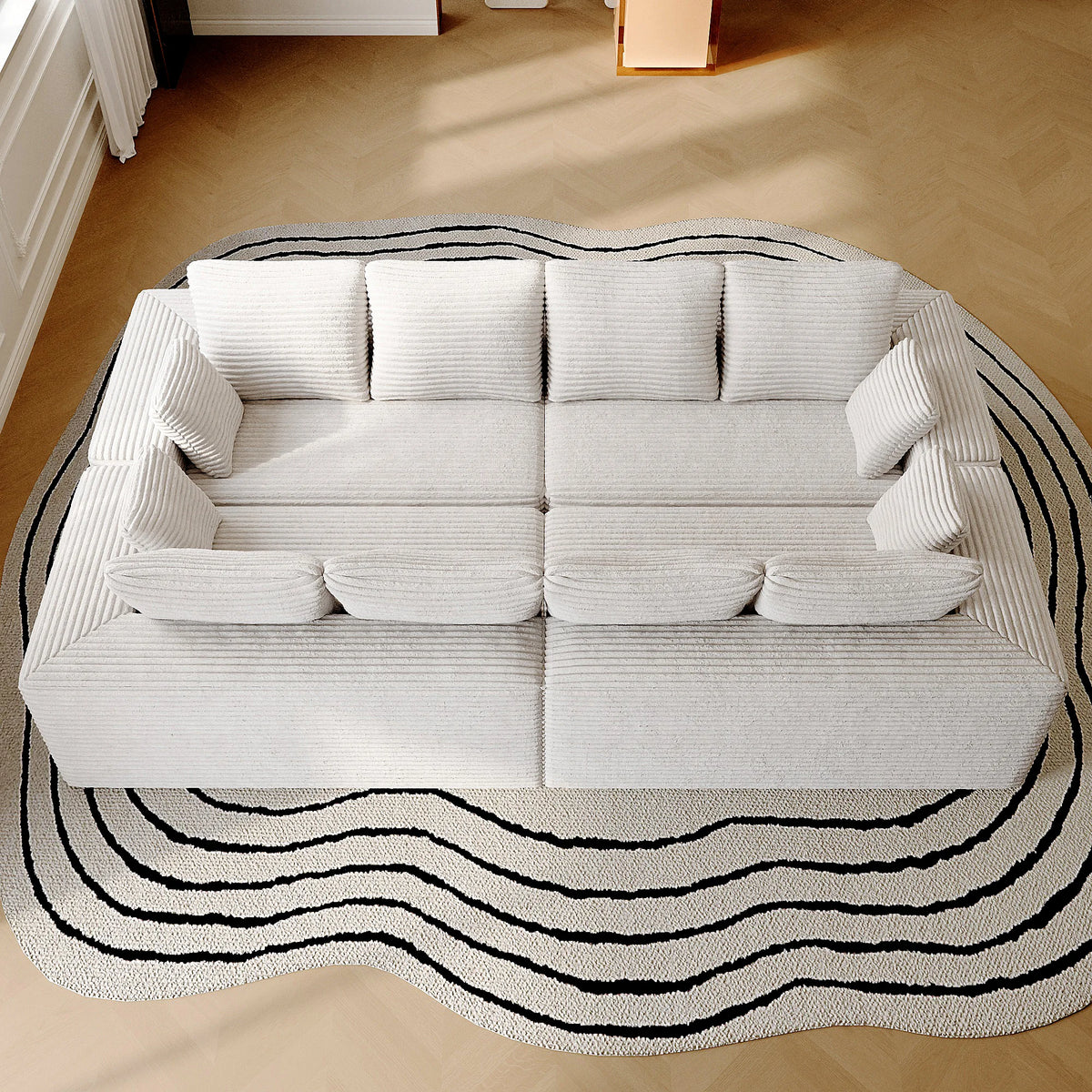 Matrix 8-Seater beige Modular U-Shaped Sectionals | 4-Piece, Corduroy Fabric, Large Space