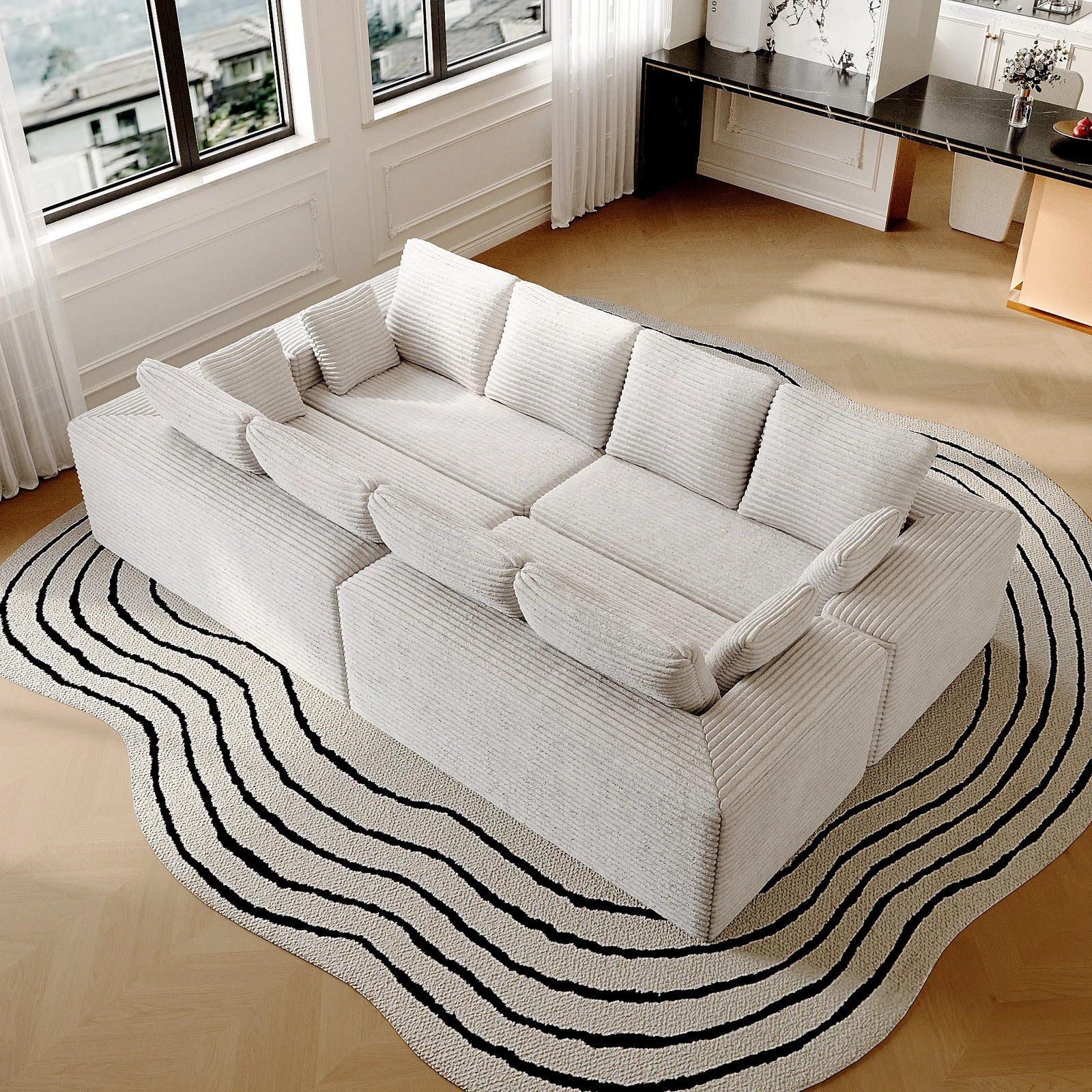 Matrix 8-Seater beige Modular U-Shaped Sectionals | 4-Piece, Corduroy Fabric, Large Space
