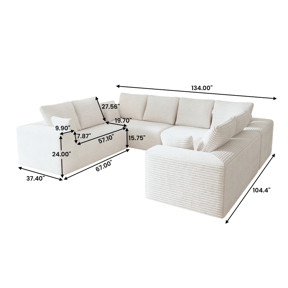 Sofás seccionales Matrix Nook | Sofás seccionales en forma de U de 4 piezas en pana beige de 4 plazas