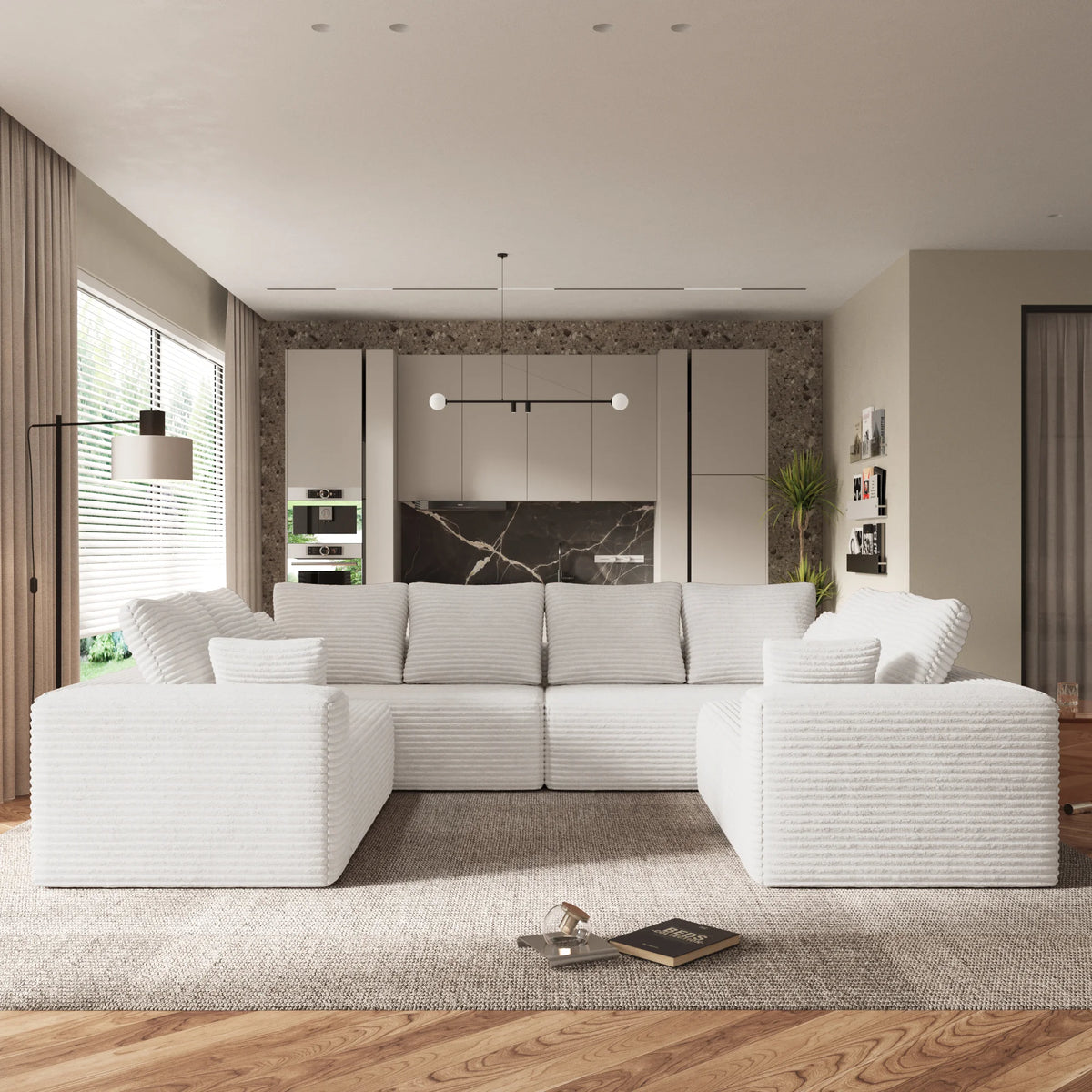 Matrix 8-Seater beige Modular U-Shaped Sectionals | 4-Piece, Corduroy Fabric, Large Space