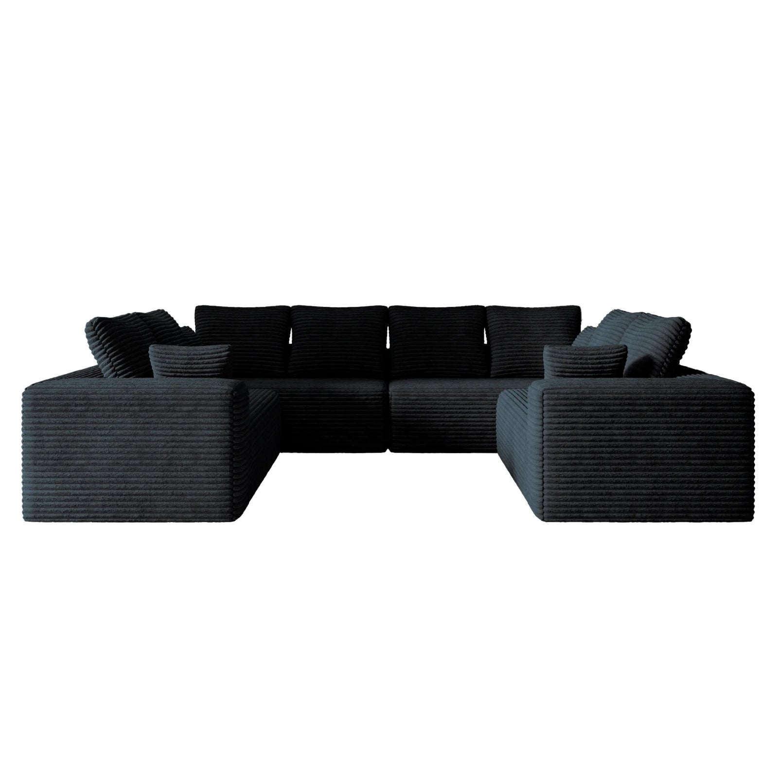 Seccionales modulares Matrix de 8 plazas, en forma de U, de color negro | 4 piezas, tela de pana, diseño espacioso