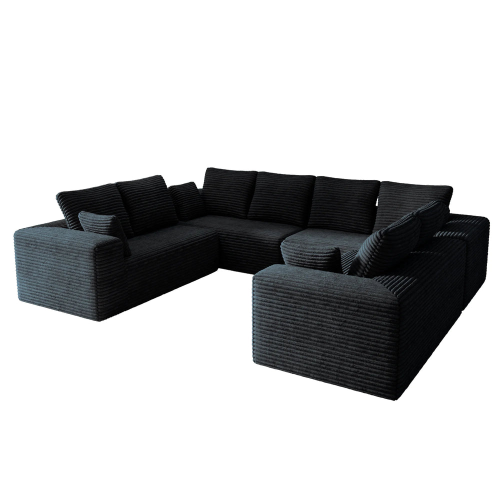 Sofás seccionales Matrix Nook | Sofás seccionales en forma de U de 4 piezas de pana negra de 4 plazas