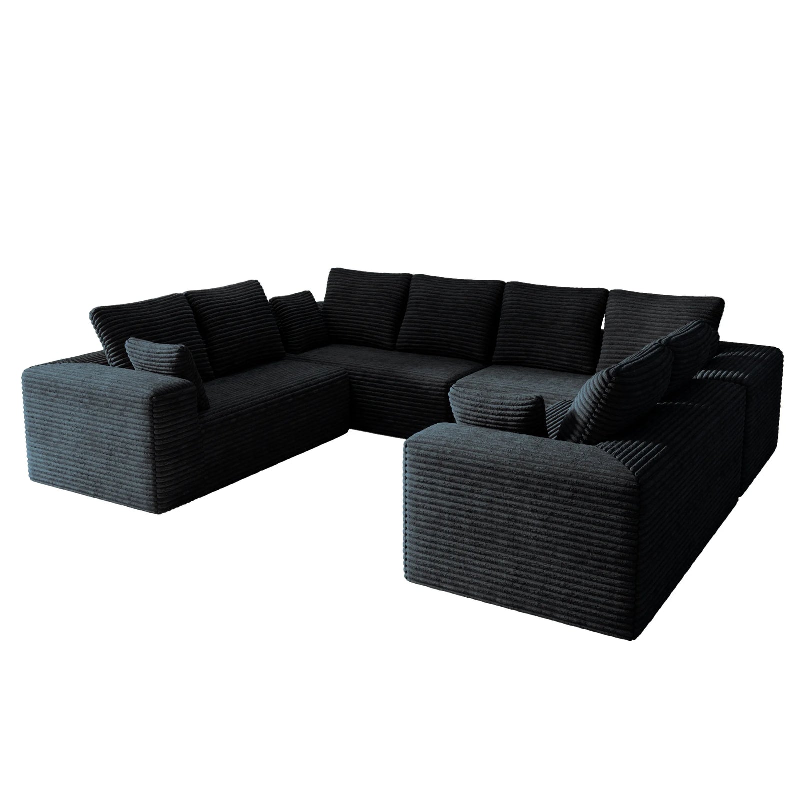 Seccionales modulares Matrix de 8 plazas, en forma de U, de color negro | 4 piezas, tela de pana, diseño espacioso