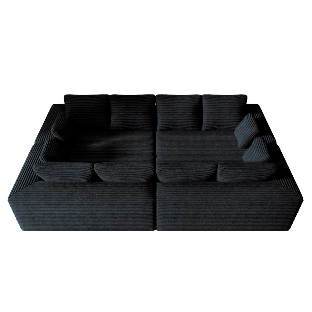 Sofás seccionales Matrix Nook | Sofás seccionales en forma de U de 4 piezas de pana negra de 4 plazas