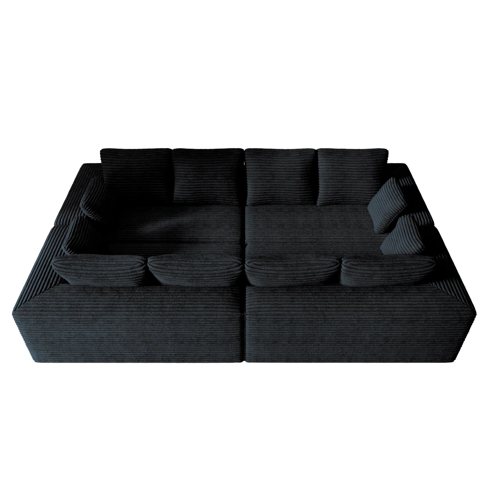 Seccionales modulares Matrix de 8 plazas, en forma de U, de color negro | 4 piezas, tela de pana, diseño espacioso