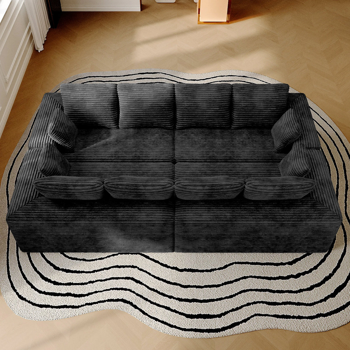 Matrix 8-Seater black Modular U-Shaped Sectionals | 4-Piece, Corduroy Fabric, Roomy Layout