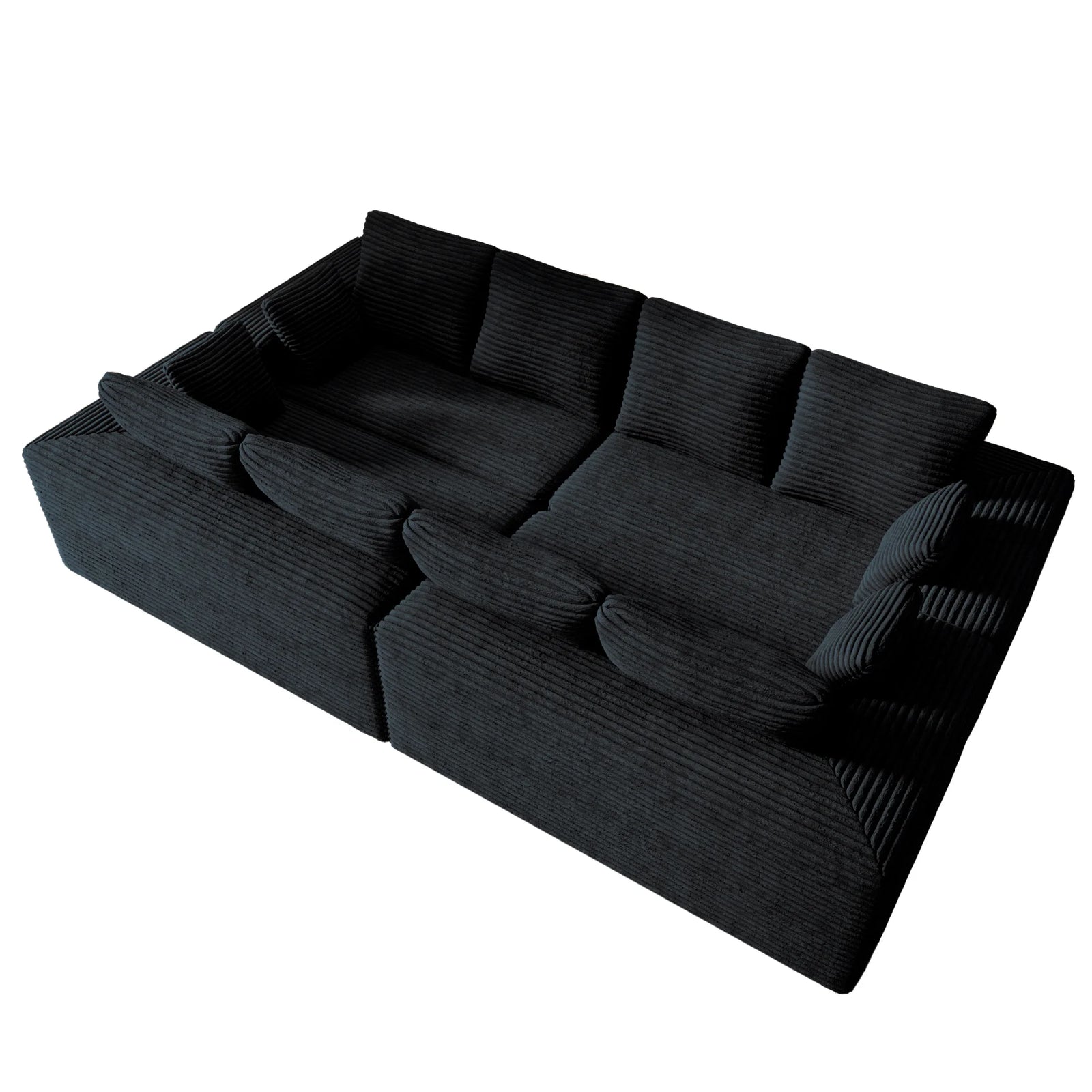 Seccionales modulares Matrix de 8 plazas, en forma de U, de color negro | 4 piezas, tela de pana, diseño espacioso