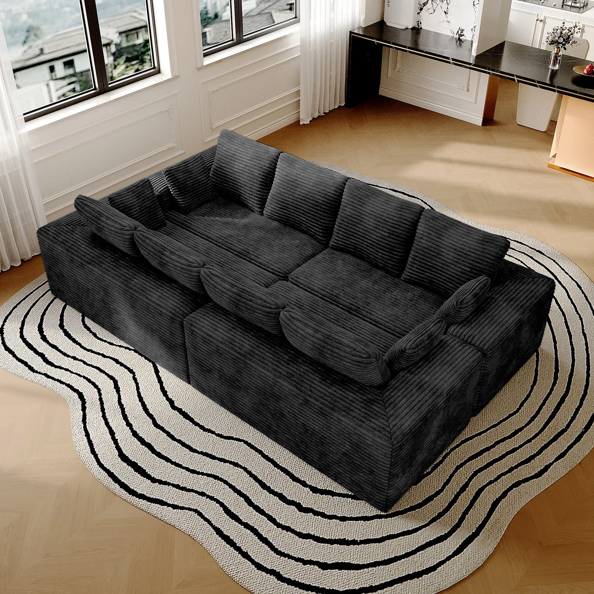 Matrix 8-Seater black Modular U-Shaped Sectionals | 4-Piece, Corduroy Fabric, Roomy Layout