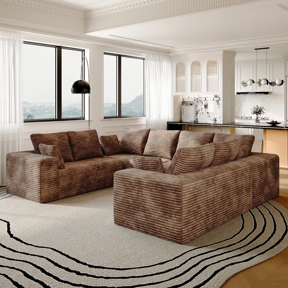 Sofás seccionales Matrix Nook | Sofás seccionales en forma de U de 4 piezas en pana marrón, 4 plazas