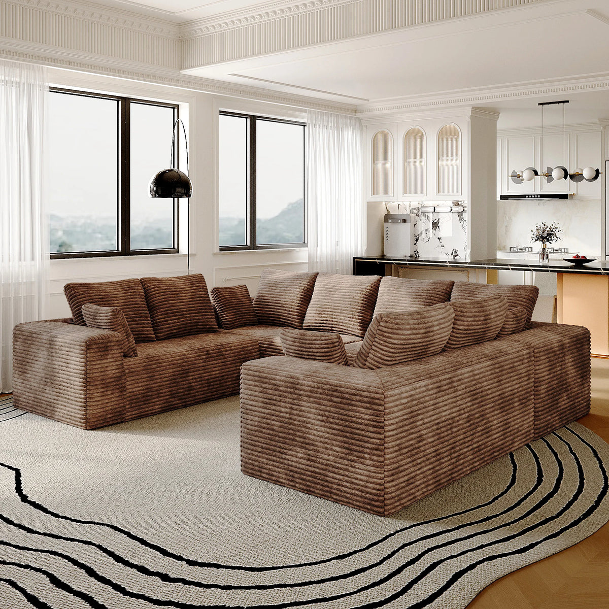 Matrix 8-Seater brown Modular U-Shaped Sectionals | 4-Piece, Corduroy Fabric, Large Space