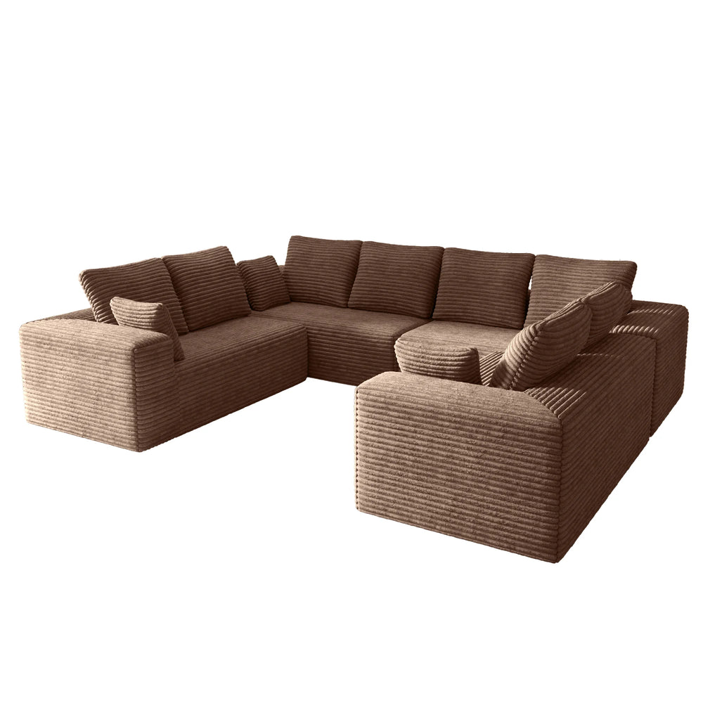 Sofás seccionales Matrix Nook | Sofás seccionales en forma de U de 4 piezas en pana marrón, 4 plazas