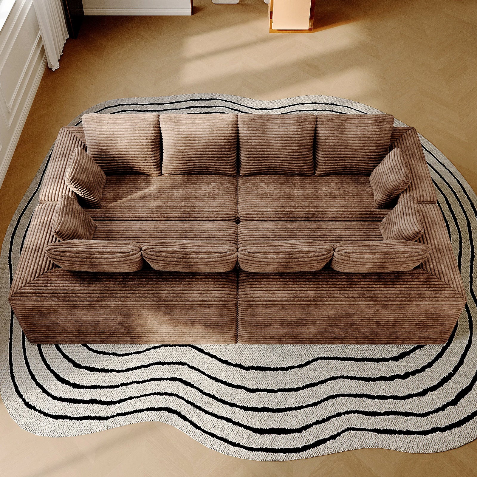 Matrix 8-Seater brown Modular U-Shaped Sectionals | 4-Piece, Corduroy Fabric, Large Space