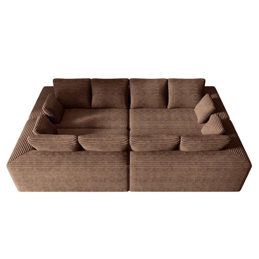 Sofás seccionales Matrix Nook | Sofás seccionales en forma de U de 4 piezas en pana marrón, 4 plazas