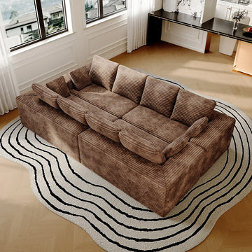 Matrix 8-Seater brown Modular U-Shaped Sectionals | 4-Piece, Corduroy Fabric, Large Space