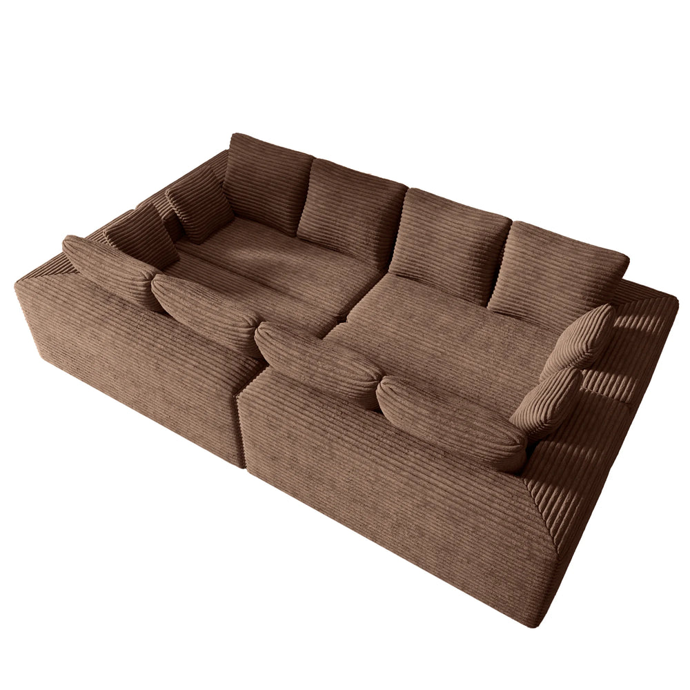 Sofás seccionales Matrix Nook | Sofás seccionales en forma de U de 4 piezas en pana marrón, 4 plazas
