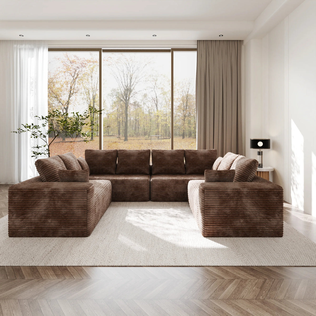 Matrix 8-Seater brown Modular U-Shaped Sectionals | 4-Piece, Corduroy Fabric, Large Space