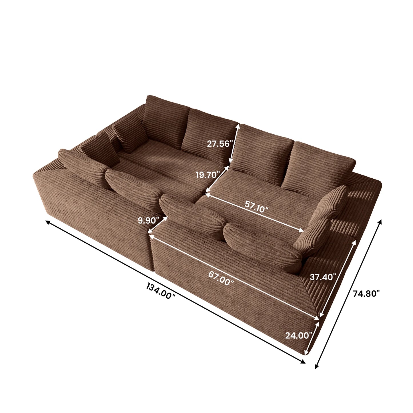 Sofás seccionales Matrix Nook | Sofás seccionales en forma de U de 4 piezas en pana marrón, 4 plazas
