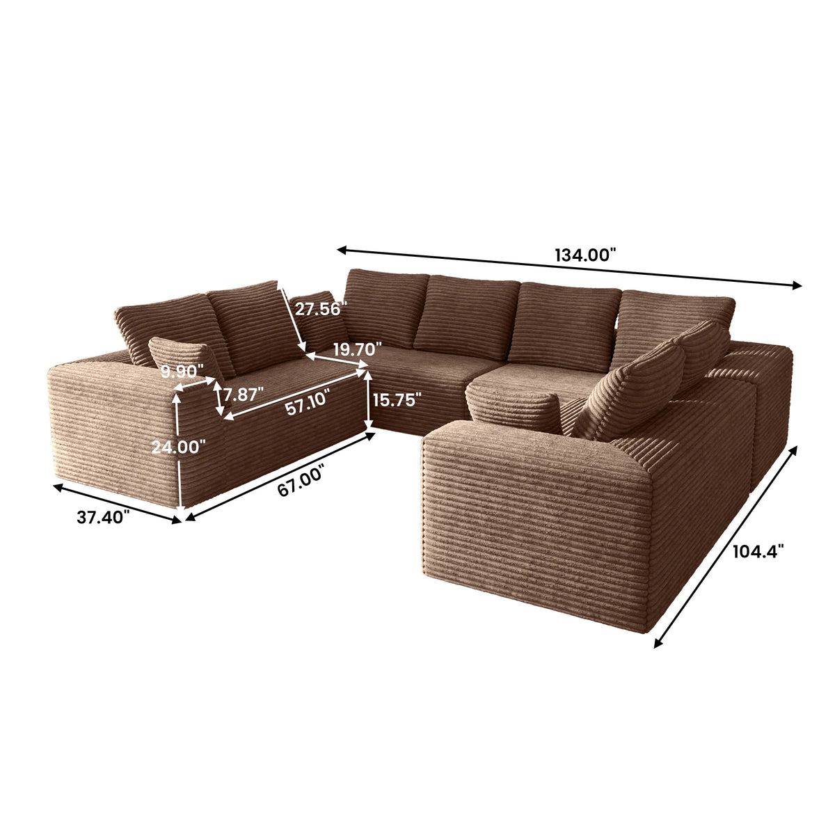 Matrix 8-Seater brown Modular U-Shaped Sectionals | 4-Piece, Corduroy Fabric, Large Space