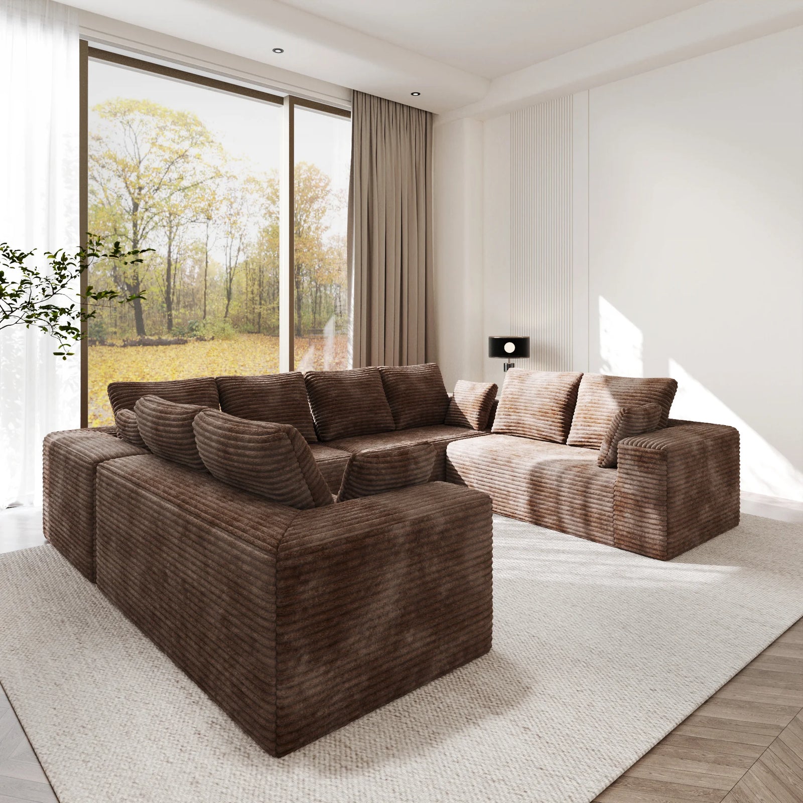 Matrix 8-Seater brown Modular U-Shaped Sectionals | 4-Piece, Corduroy Fabric, Large Space