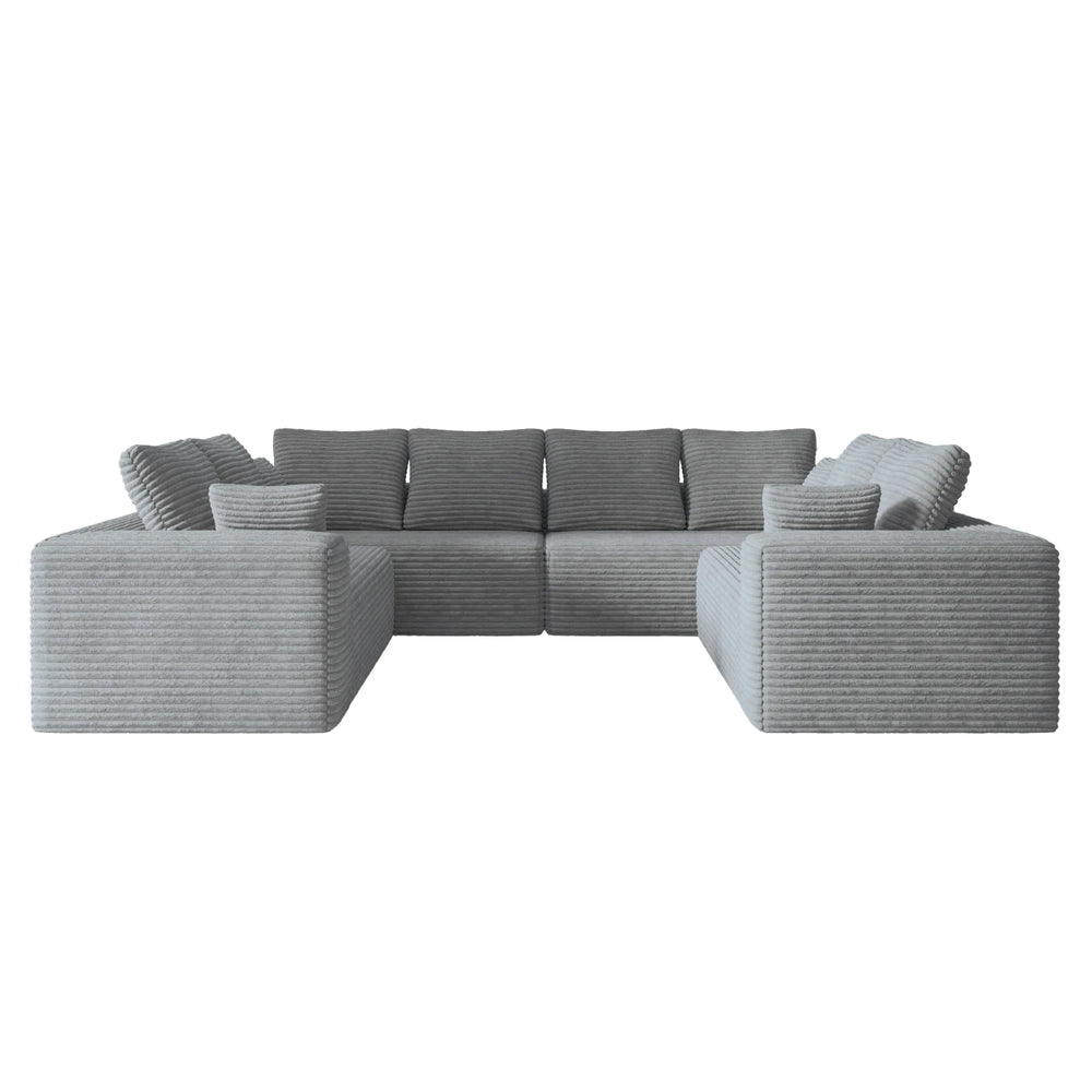Sofás seccionales Matrix Nook | Sofás seccionales en forma de U de 4 piezas, de pana gris claro, de 4 plazas