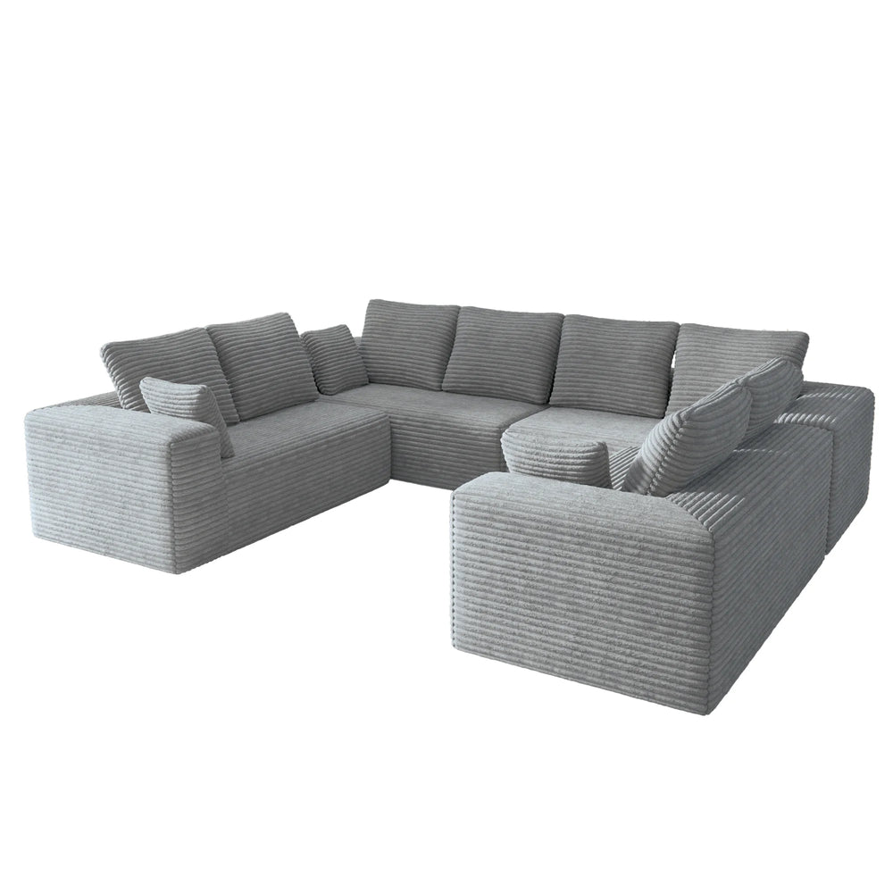 Sofás seccionales Matrix Nook | Sofás seccionales en forma de U de 4 piezas, de pana gris claro, de 4 plazas