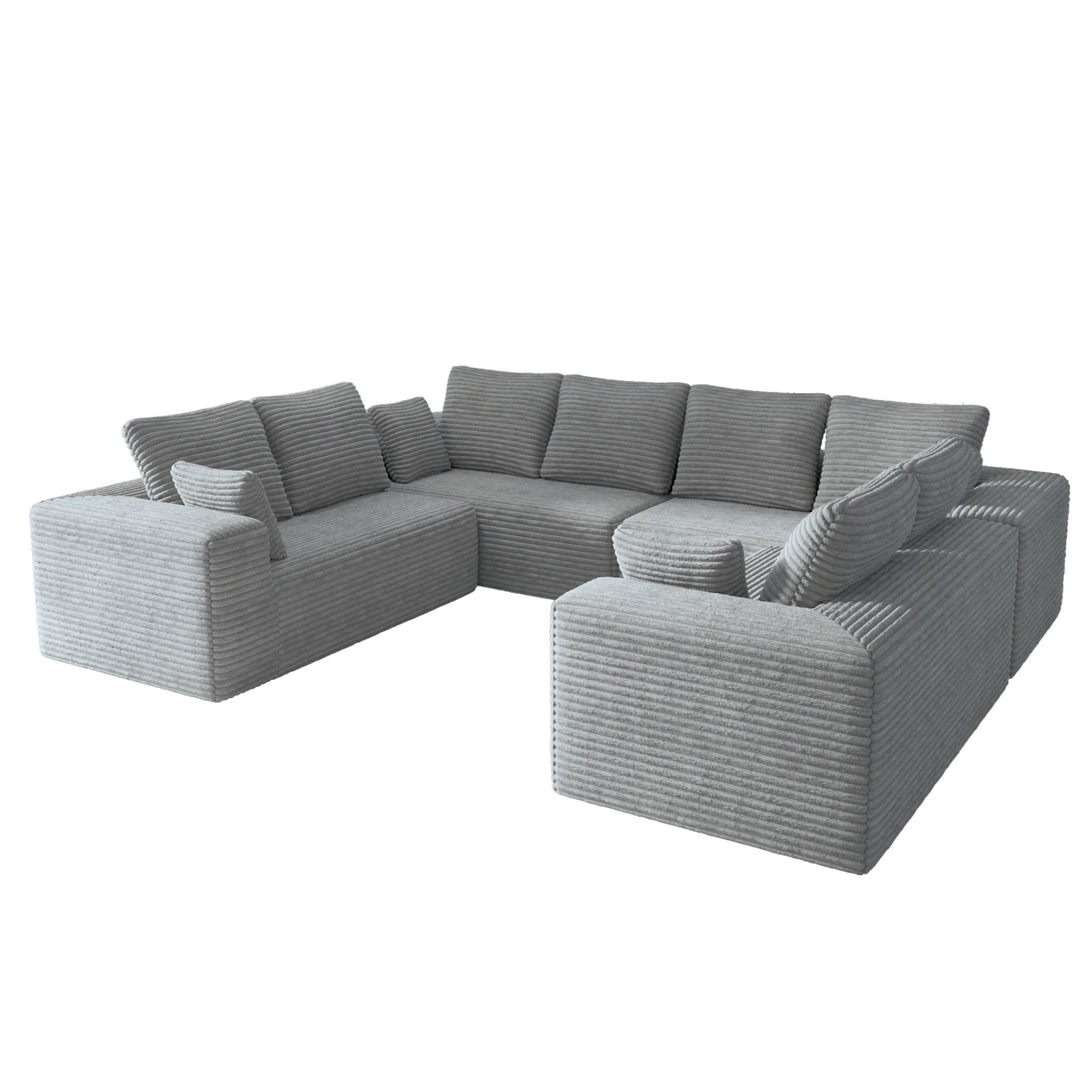 Matrix 8-Seater light-grey Modular U-Shaped Sectionals | 4-Piece, Corduroy Fabric, Spacious Design
