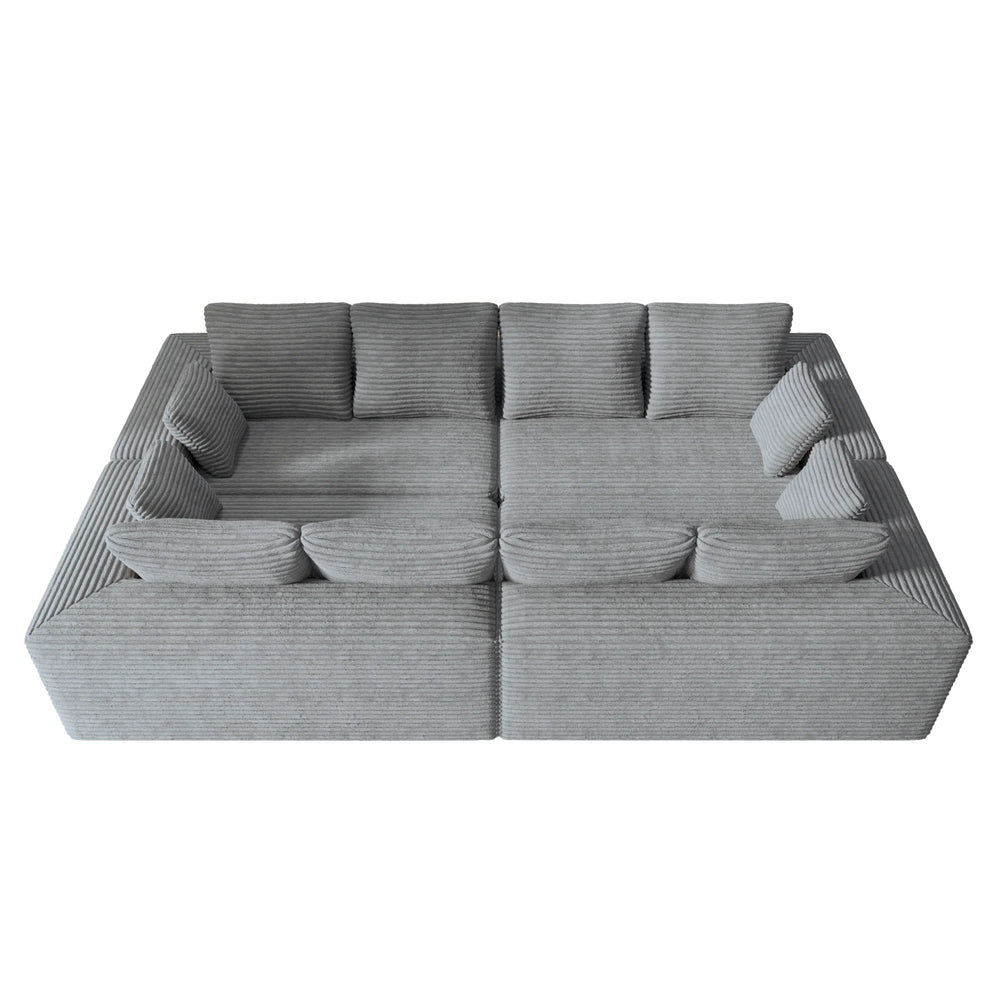 Sofás seccionales Matrix Nook | Sofás seccionales en forma de U de 4 piezas, de pana gris claro, de 4 plazas